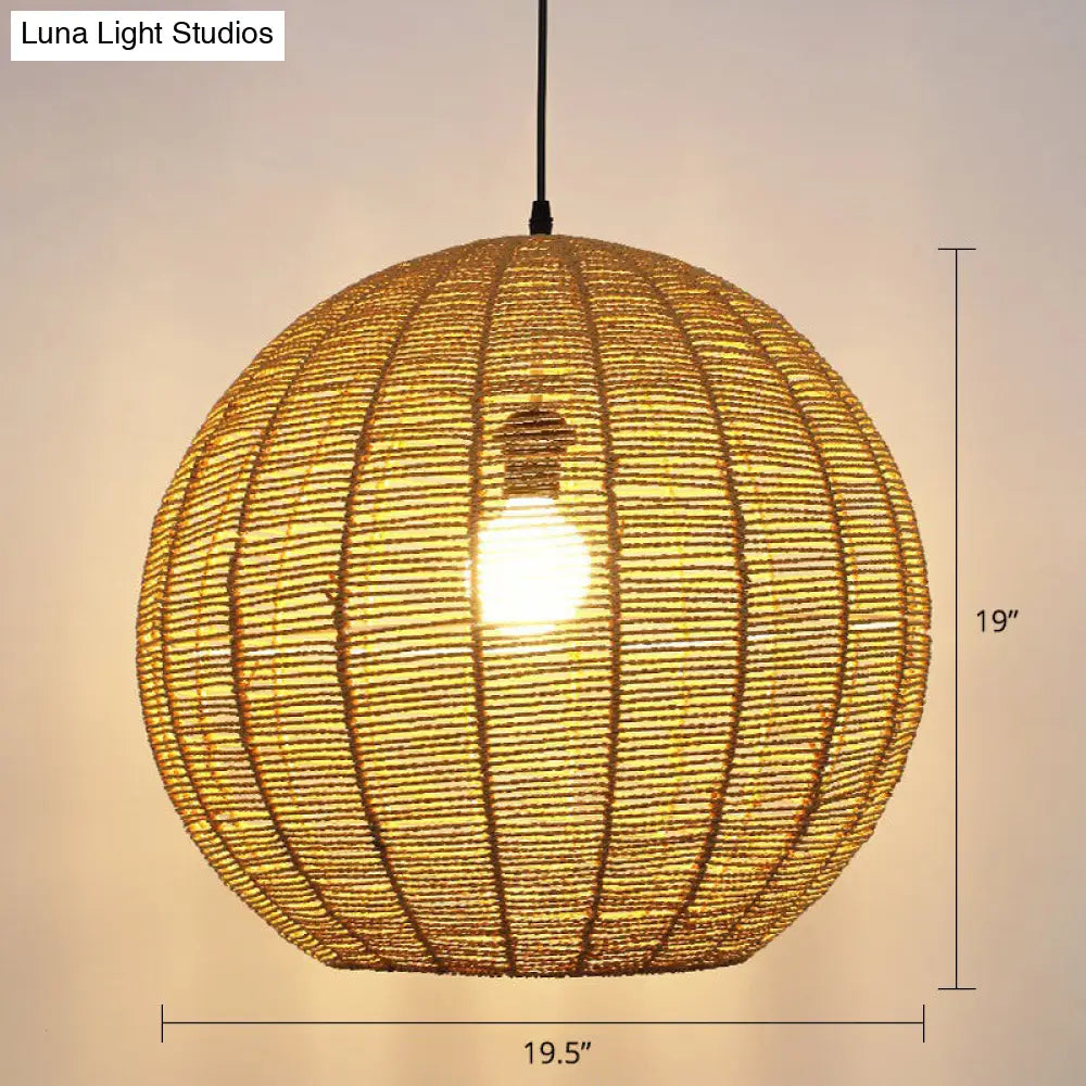 Minimalist Sphere Shaped Rattan Pendant Ceiling Light for Restaurants