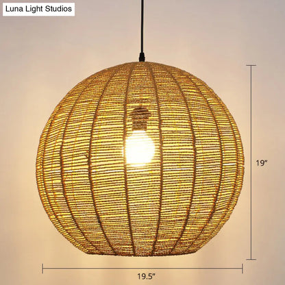 Minimalist Sphere Shaped Rattan Pendant Ceiling Light for Restaurants