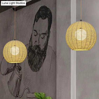 Minimalist Sphere Shaped Rattan Pendant Ceiling Light for Restaurants