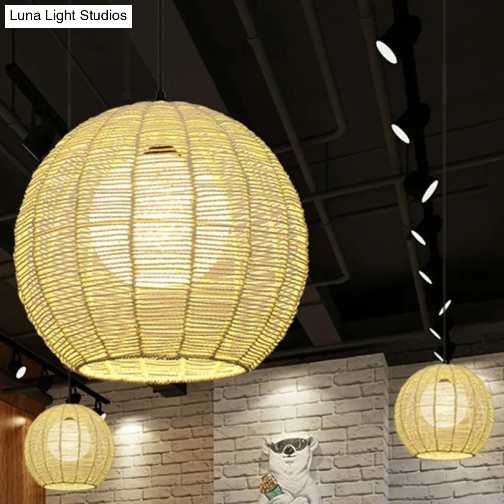 Minimalist Sphere Shaped Rattan Pendant Ceiling Light for Restaurants