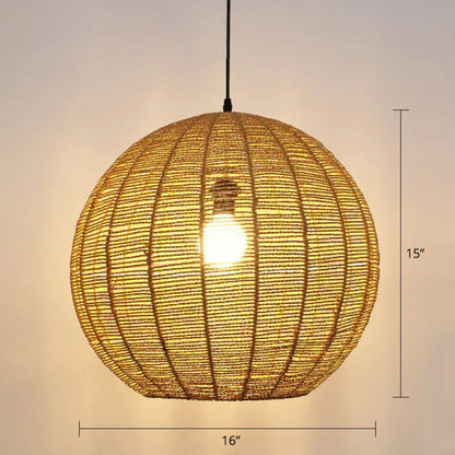 Minimalist Sphere Shaped Rattan Pendant Ceiling Light for Restaurants