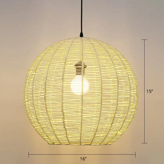 Minimalist Sphere Shaped Rattan Pendant Ceiling Light for Restaurants