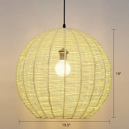 Minimalist Sphere Shaped Rattan Pendant Ceiling Light for Restaurants