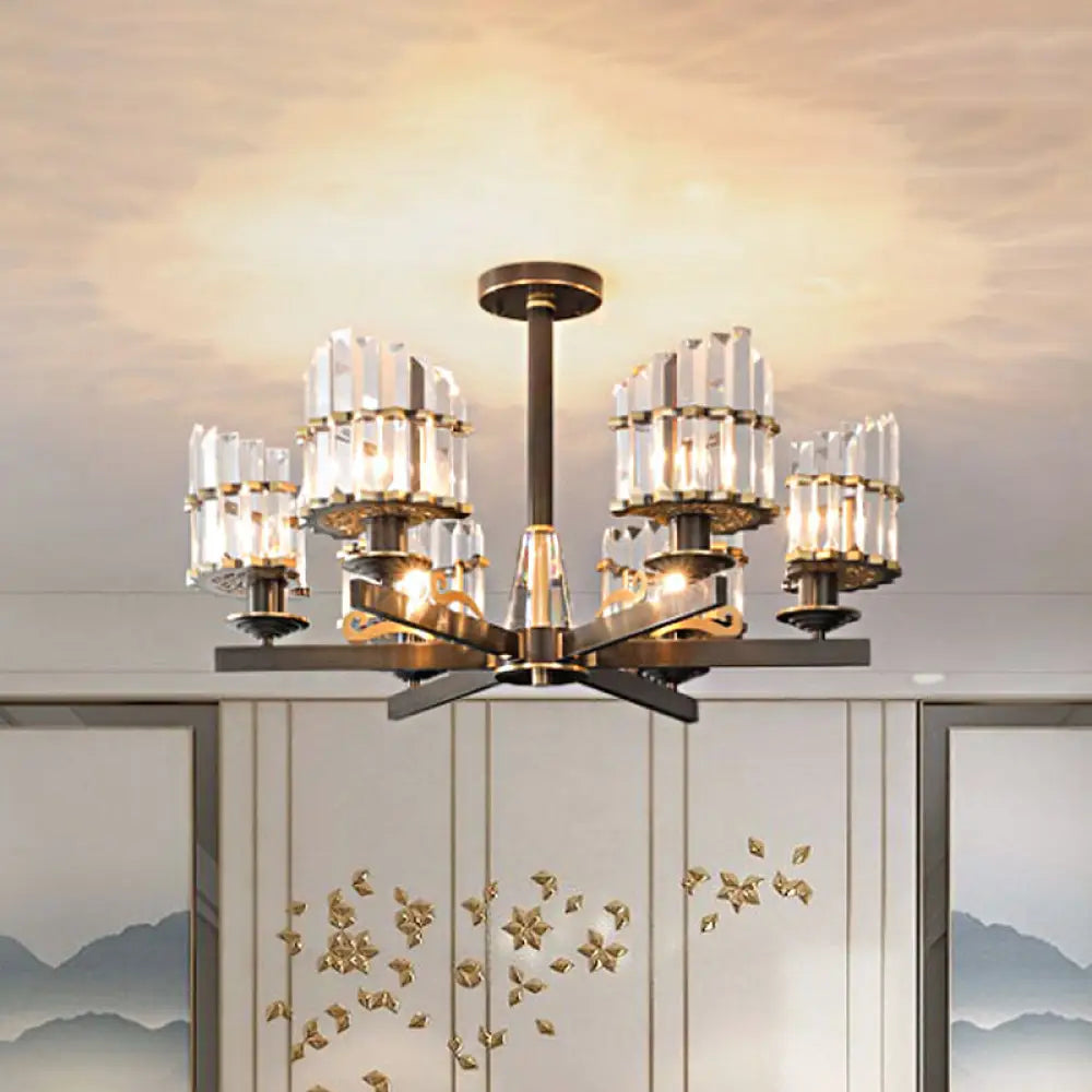 DecorBites™ DecorBites™ Minimalist Starburst Ceiling Flush 6-Head K9 Crystal Semi Flush Mount Light in Black