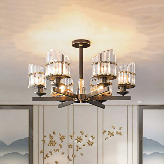 DecorBites™ DecorBites™ Minimalist Starburst Ceiling Flush 6-Head K9 Crystal Semi Flush Mount Light in Black