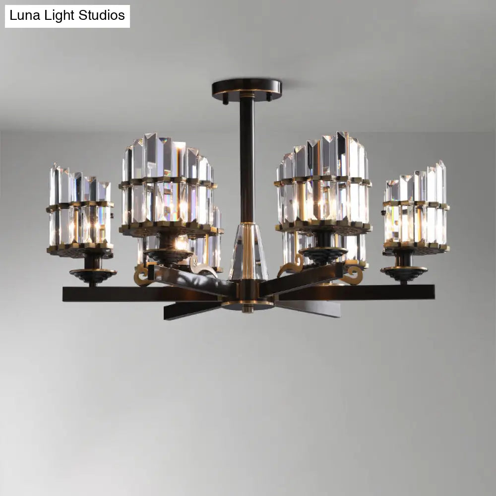 DecorBites™ DecorBites™ Minimalist Starburst Ceiling Flush 6-Head K9 Crystal Semi Flush Mount Light in Black