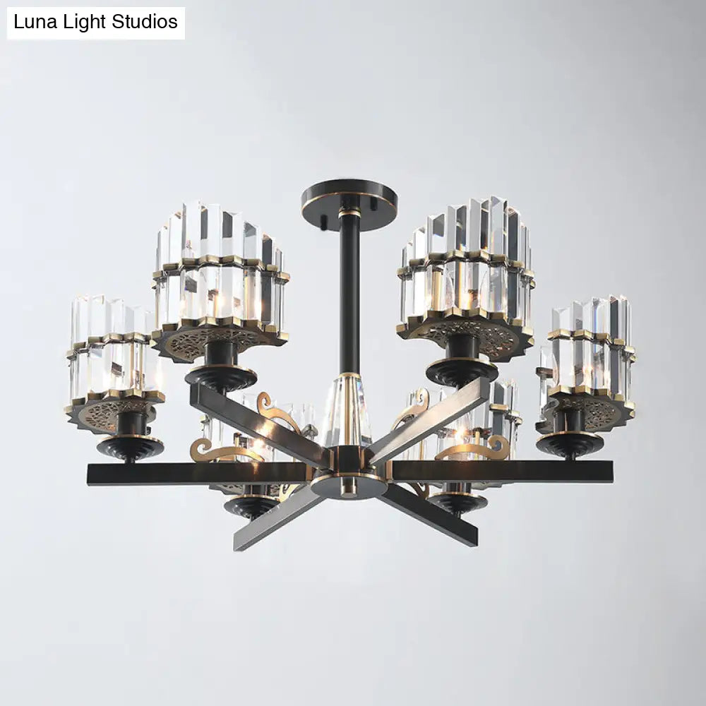 DecorBites™ DecorBites™ Minimalist Starburst Ceiling Flush 6-Head K9 Crystal Semi Flush Mount Light in Black