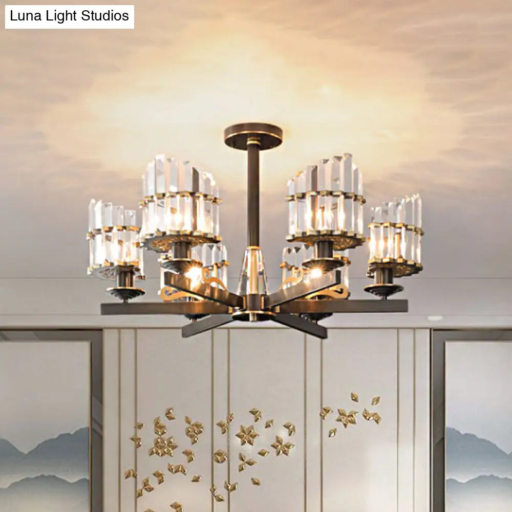 DecorBites™ DecorBites™ Minimalist Starburst Ceiling Flush 6-Head K9 Crystal Semi Flush Mount Light in Black