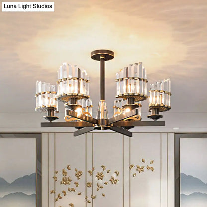 DecorBites™ DecorBites™ Minimalist Starburst Ceiling Flush 6-Head K9 Crystal Semi Flush Mount Light in Black