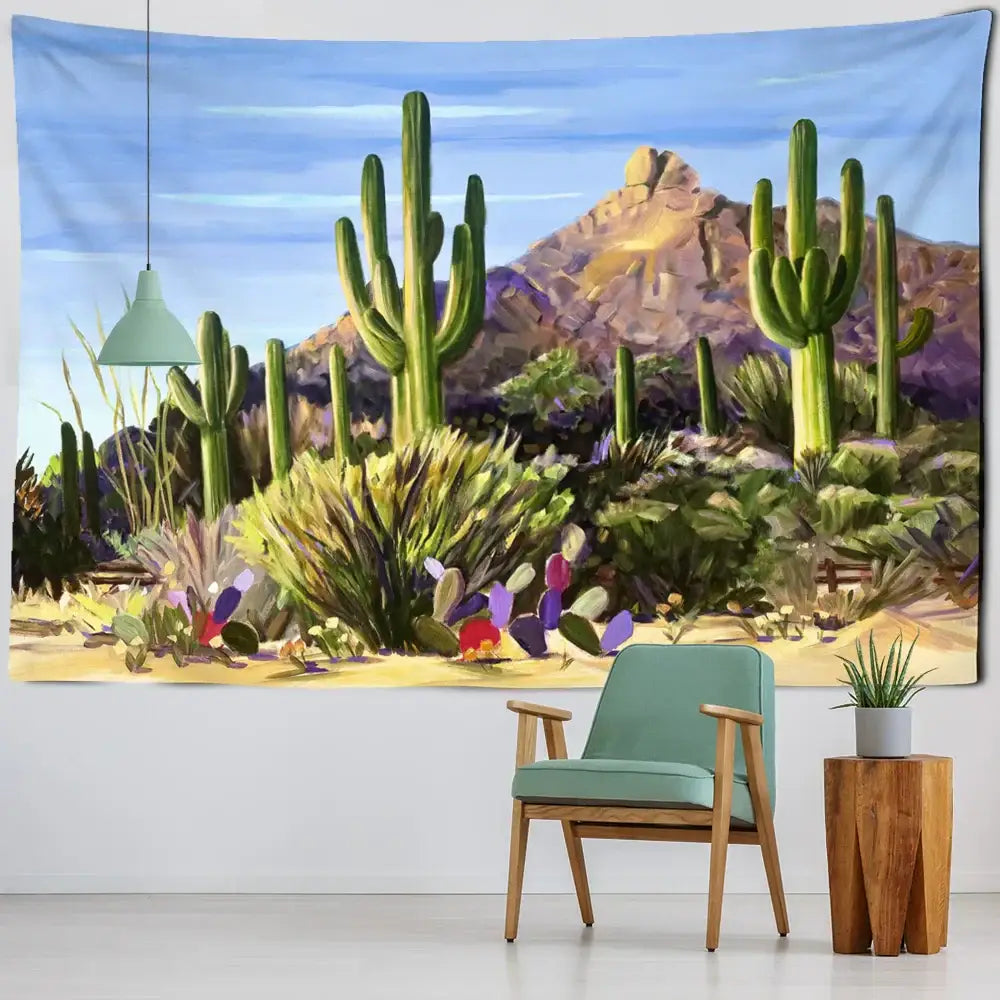 Minimalist teal cactus tropical plant tapestry with vibrant desert decorbites cactus tropical for children’s room decor