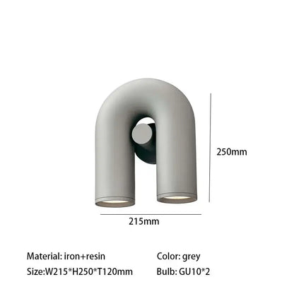 Grey iron and resin minimalist cirkus tube wall sconce with two gu10 light fixtures for bedroom reading light