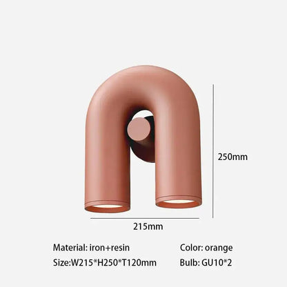 Minimalist terracotta cirkus tube wall sconce in orange iron and resin with two gu10 bulbs for bedroom reading light