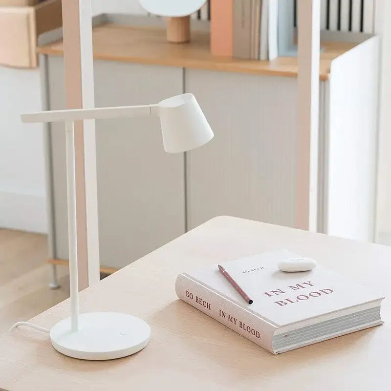 Minimalist white terracotta dimmable desk lamp with sleek adjustable arm ideal for bedroom table lamp decorbites dimmable desk light