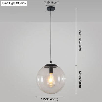 Minimalist Transparent Glass Ball Pendant Light with 39" Hanging Wire