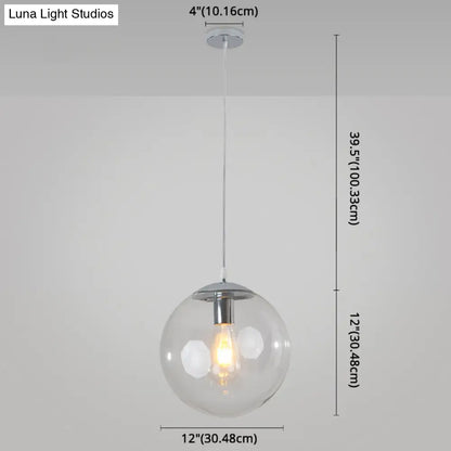 Minimalist Transparent Glass Ball Pendant Light with 39" Hanging Wire