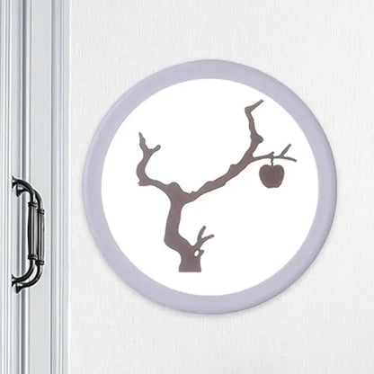 Minimalist tree silhouette acrylic wall lamp with a white inch fixture and coffee gray ring for bedroom decor