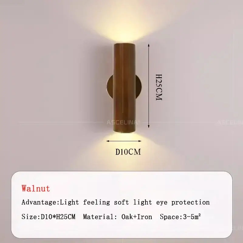Minimalist walnut and natural led wood wall lamp with bronze finish and warm light for bedroom decorbites led wood wall lamp
