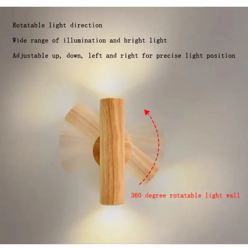 Minimalist walnut and natural led wood wall lamp with light wood finish and 360-degree rotatable design decorbites led wood wall lamp