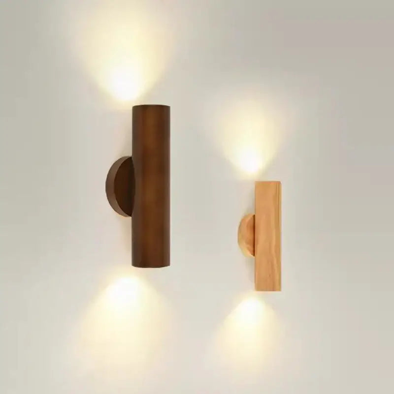 Two minimalist wood wall lamps with walnut and natural finishes by decorbites led wood wall lamp for bedroom decor