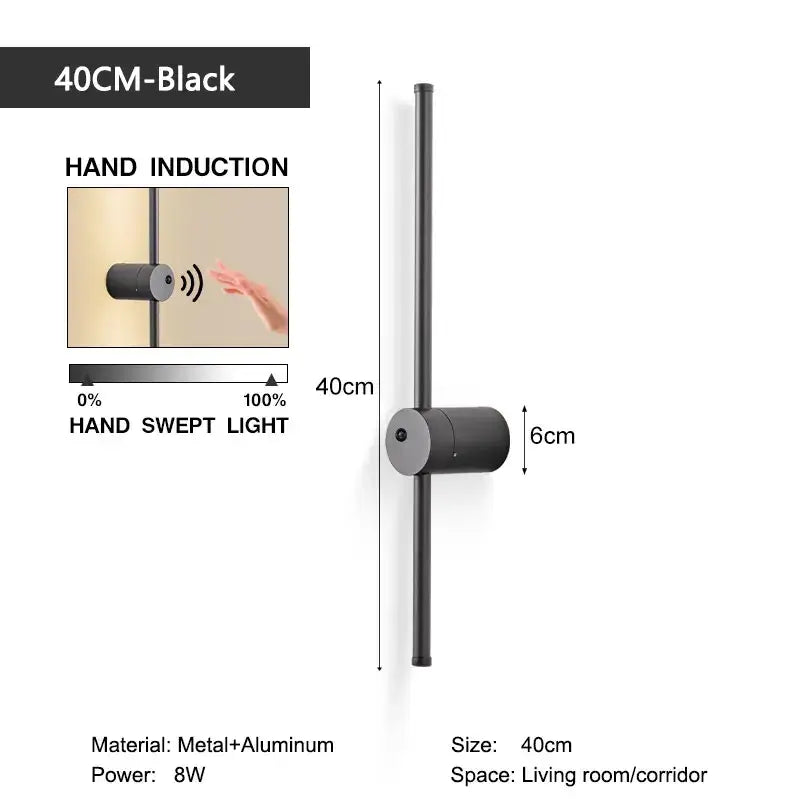Black 40cm hand induction led wall lamp with metal and aluminum for minimalist bedroom decorbites led wall lamps