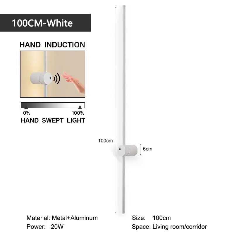 Minimalist white 100cm led wall lamp with metal aluminum design and adjustable brightness for decorbites led wall use