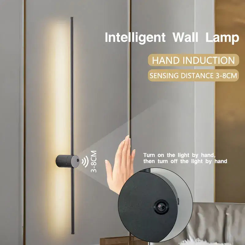 Minimalist black cylindrical led wall lamp with hand induction sensor and 360 rotation for smart bedroom lighting decorbites led wall