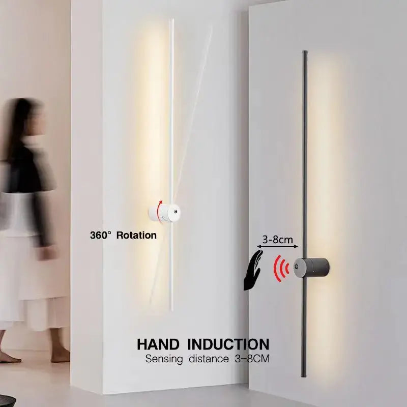 Minimalist white LED wall lamp with 360 rotation and hand induction sensor for bedroom decorbites led wall lamps