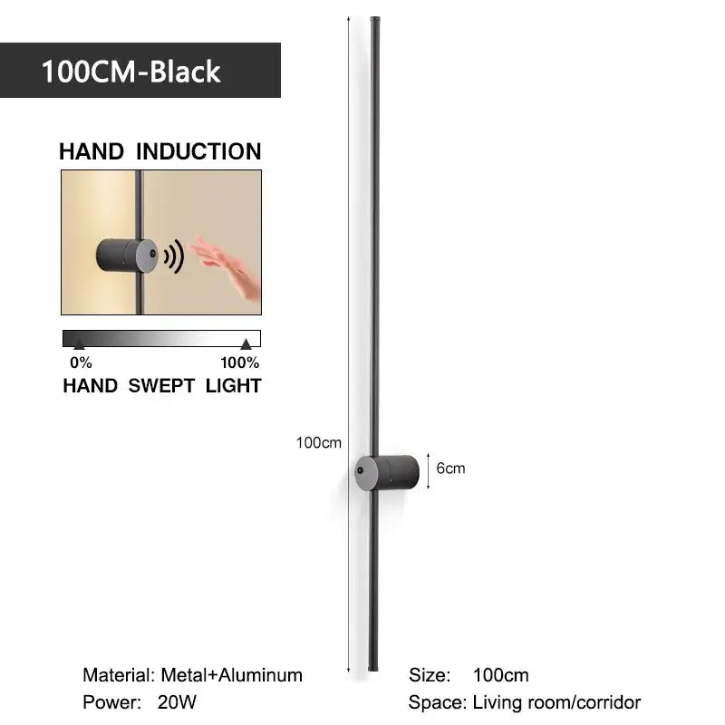 Minimalist black 100cm metal led wall lamp with motion sensor and 360 rotation for bedroom decorbites led wall lamps