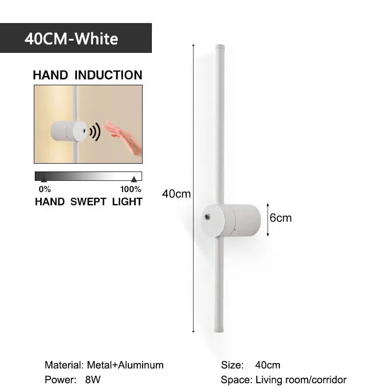 Minimalist white 40cm hand induction led wall lamp with metal aluminum construction for bedroom decorbites led wall lamps