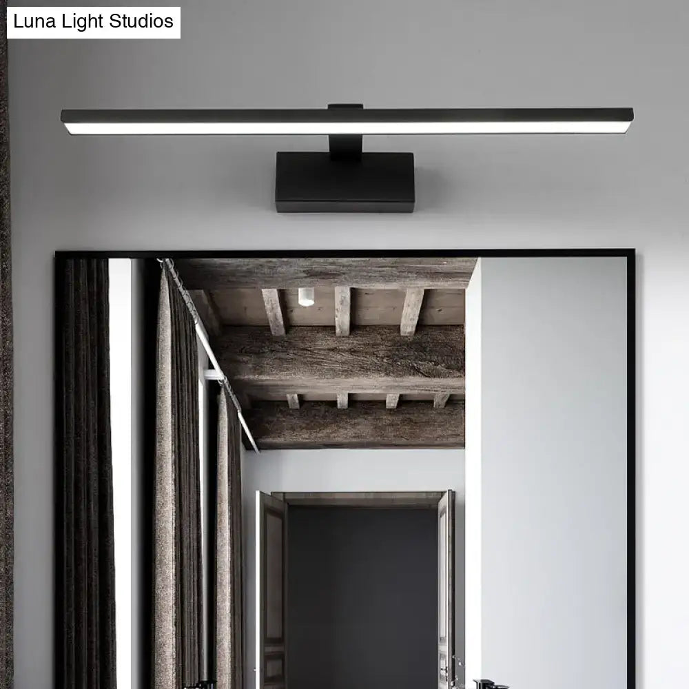 Modern black rectangular led vanity mirror light with minimalist white acrylic bulb base for bathroom use