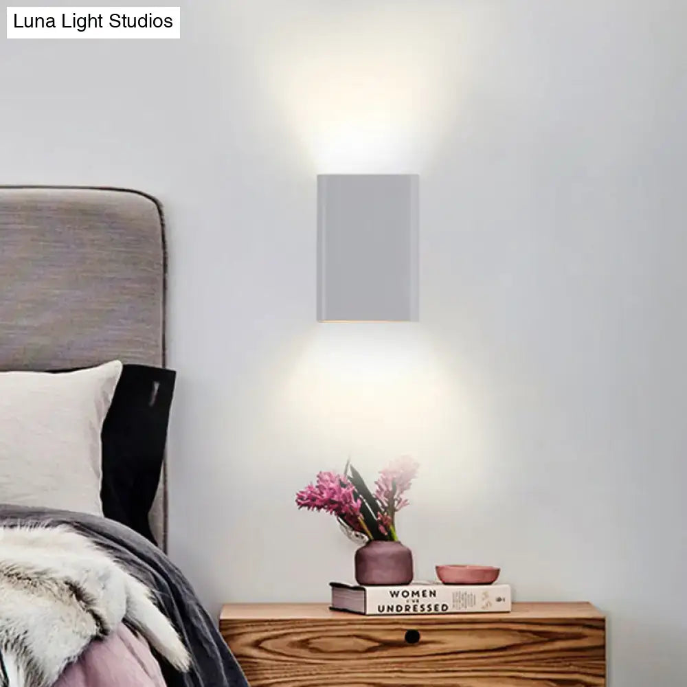 Modern rectangular wall lamp with matte gray finish and cube shade in black white for minimalist bedroom decor
