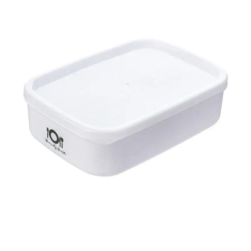 Minimalist white plastic bento box with lid and black decorbites bento box logo for kitchen food storage container