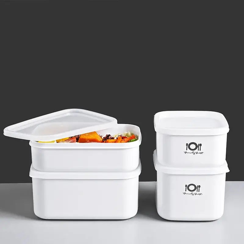 Minimalist white bento box with matching lids featuring family best logo for kitchen food storage by decorbites bento box