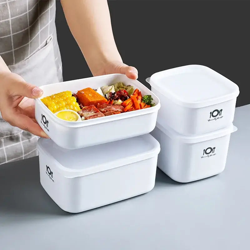 Minimalist white decorbites bento box with matching lid and 10ff logo for kitchen food storage container use