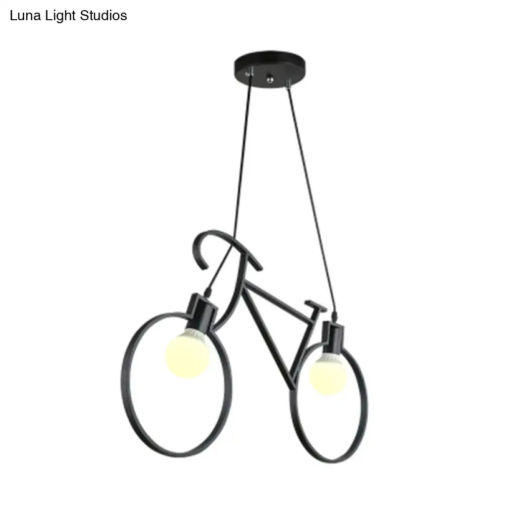 Black metal minimalist city bike pendant light with two glowing bulbs open bulb design 220v-240v 110v-120v suspension