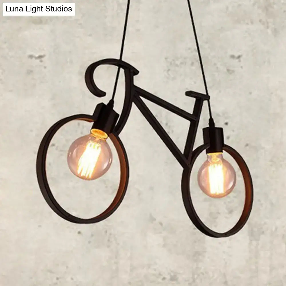 Black metal city bike pendant light with two exposed filament bulbs open bulb design 220v-240v 110v-120v suspension