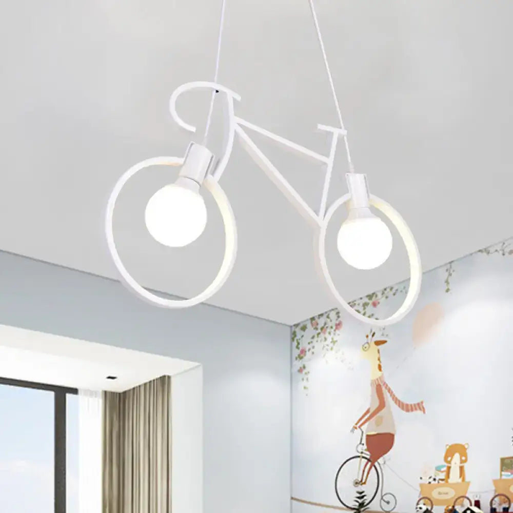 White iron city bike pendant light with open bulb design and two circular lamp holders for kids room 220v-240v 110v-120v