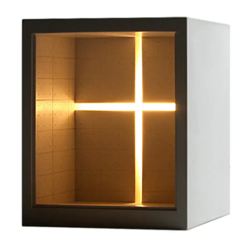Minimalist white concrete church table lamp with black frame and warm golden glow for bedroom night light decorbites concrete church table