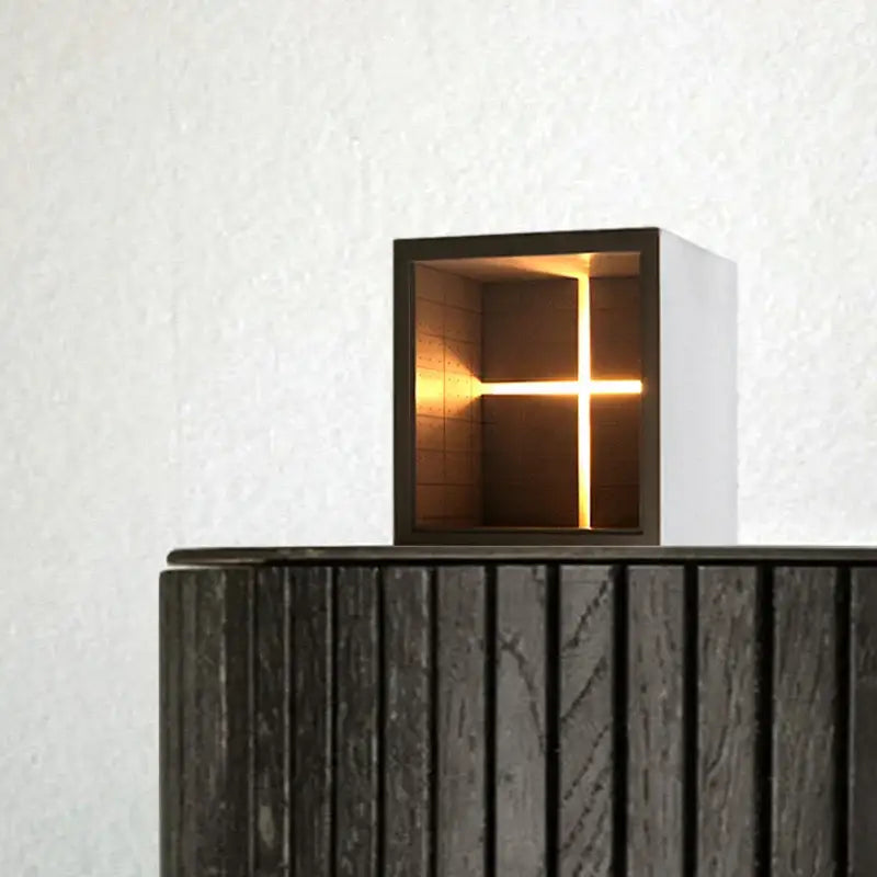 Minimalist black concrete church table lamp with glowing cross design for decorbites concrete church bedroom night light