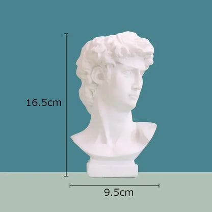 Minimalist white david portrait resin sculpture featuring detailed curly hair for living room decorbites david portrait