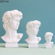 Minimalist white david portrait resin sculpture featuring detailed curly hair classical features for living room decorbites decor