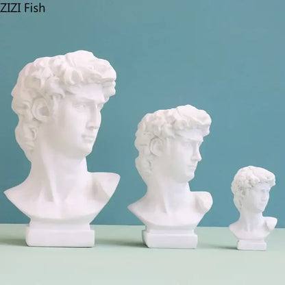 Minimalist white david portrait resin sculpture featuring detailed curly hair classical features for living room decorbites decor