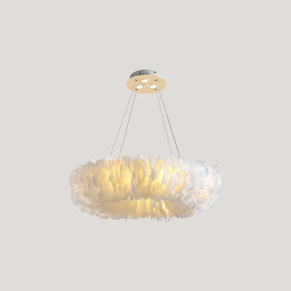Minimalist White Feather Loop Pendant Chandelier - Elegant Doughnut Lamp