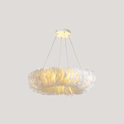 Minimalist White Feather Loop Pendant Chandelier - Elegant Doughnut Lamp