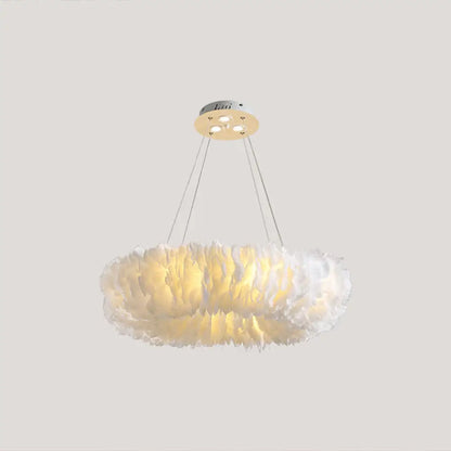 Minimalist White Feather Loop Pendant Chandelier - Elegant Doughnut Lamp