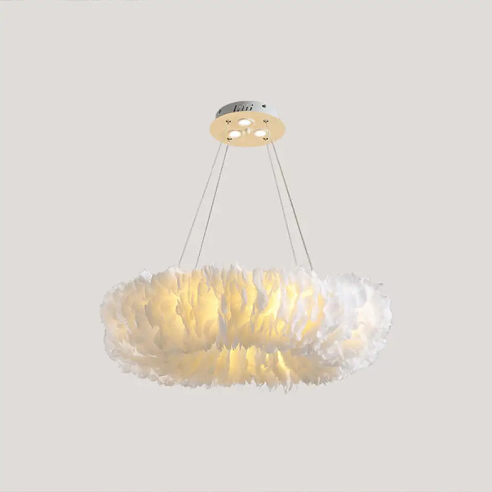 Minimalist White Feather Loop Pendant Chandelier - Elegant Doughnut Lamp
