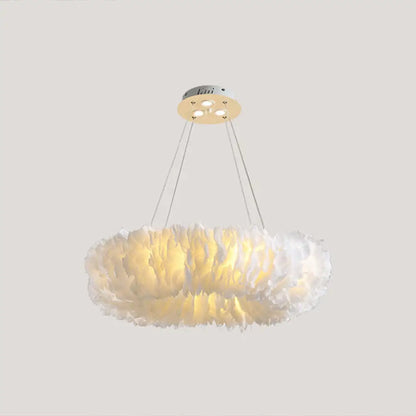 Minimalist White Feather Loop Pendant Chandelier - Elegant Doughnut Lamp