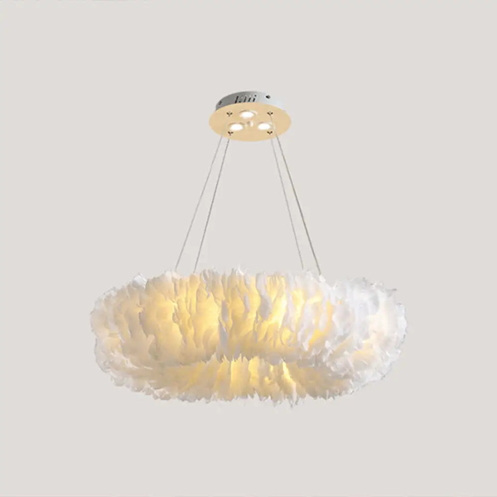 Minimalist White Feather Loop Pendant Chandelier - Elegant Doughnut Lamp