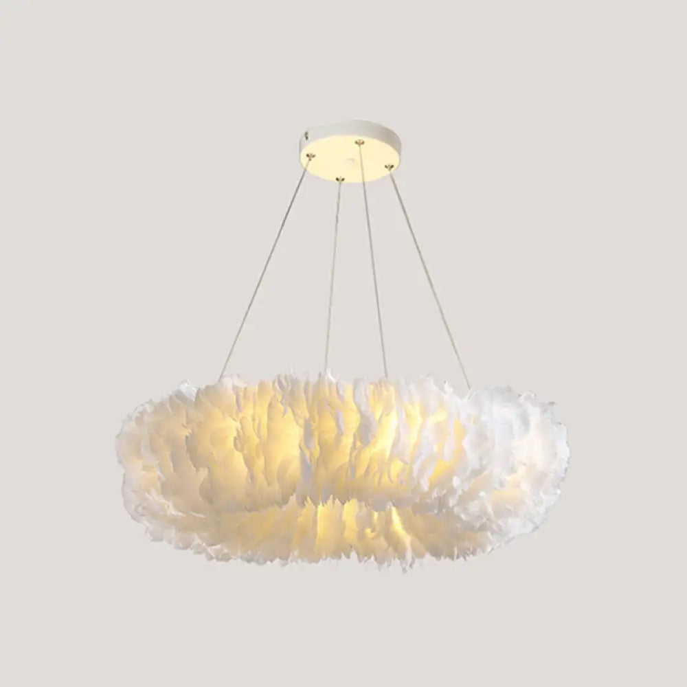 Minimalist White Feather Loop Pendant Chandelier - Elegant Doughnut Lamp