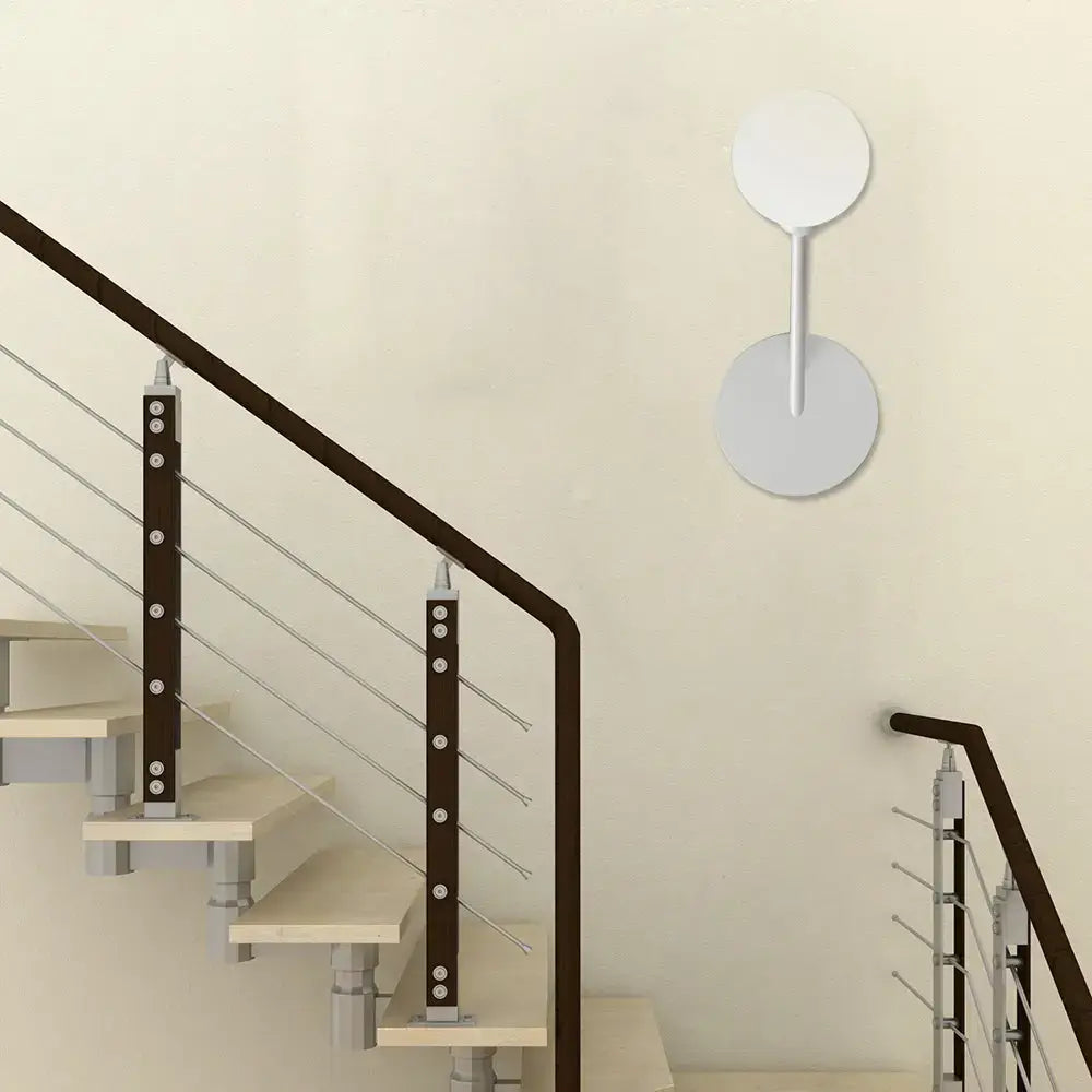 Minimalist white finish frosted glass wall lamp with sleek circular discs and slender stem for 110v-120v use